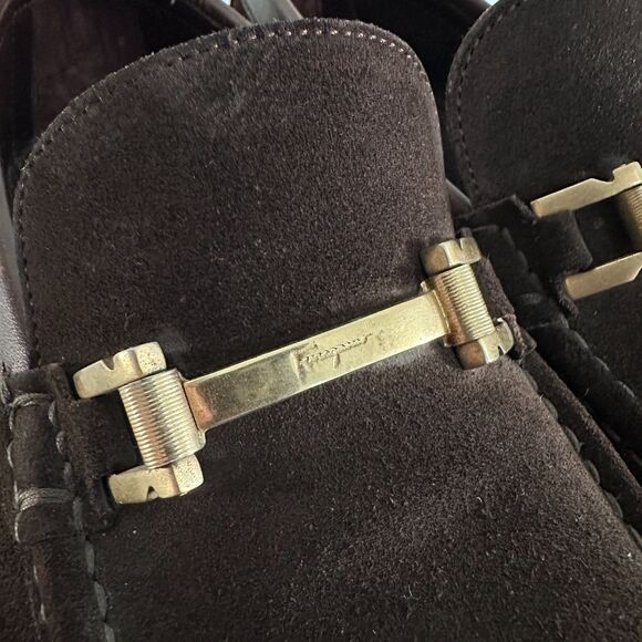 Vintage Salvatore Ferragamo Suede Penny Loafer Gold Buckle Brown Men\'s Size 8 main image 12
